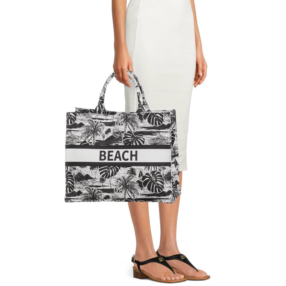 LONDON FOG WOMEN’S BEACH CANVAS TOTE BAG - BLACK (NEW WITH TAGS)